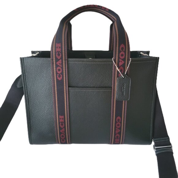 Coach CU997 Leather Web Smith Tote Crossbody Handbag Black Multi - Picture 2 of 7